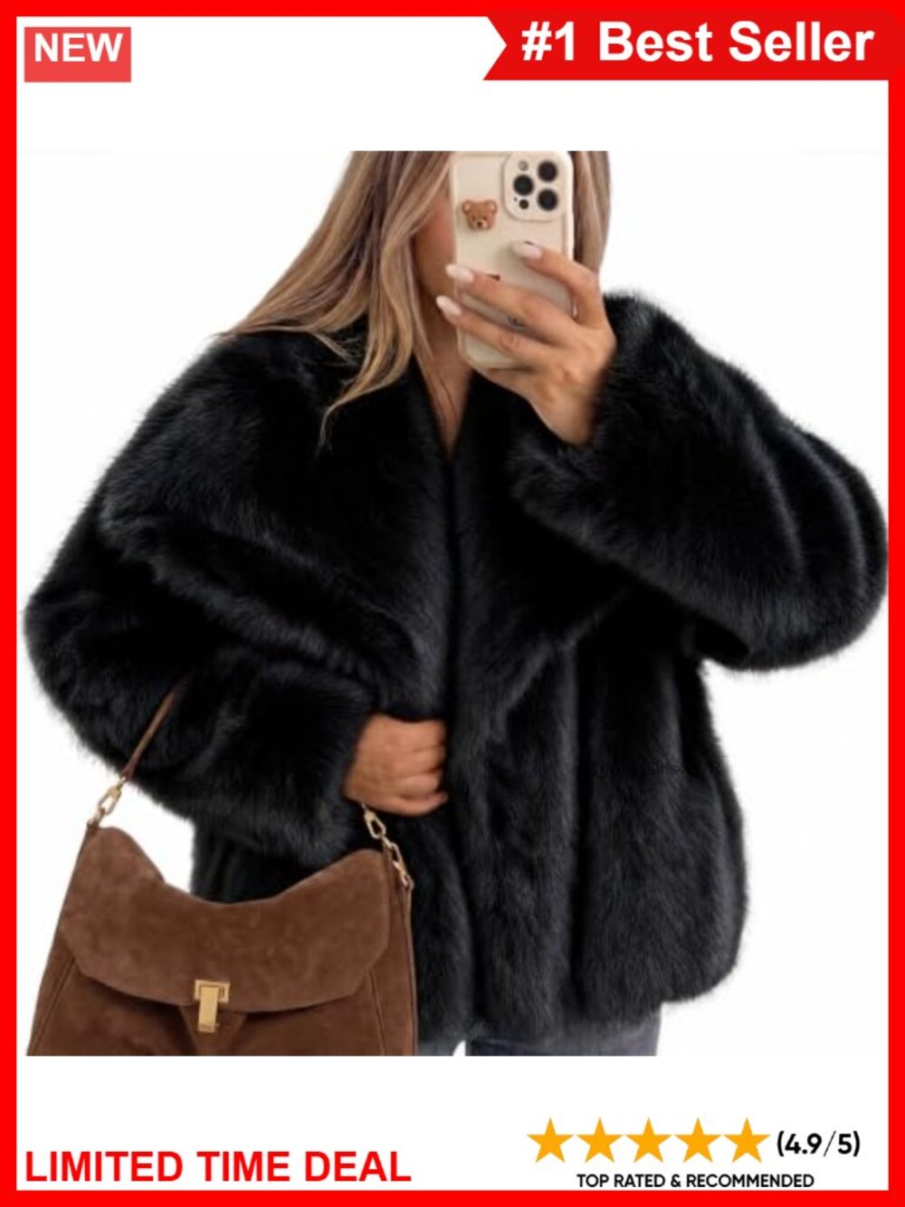 Faux Fur Open Front Teddy Coat Long Sleeve Winter Outerwear